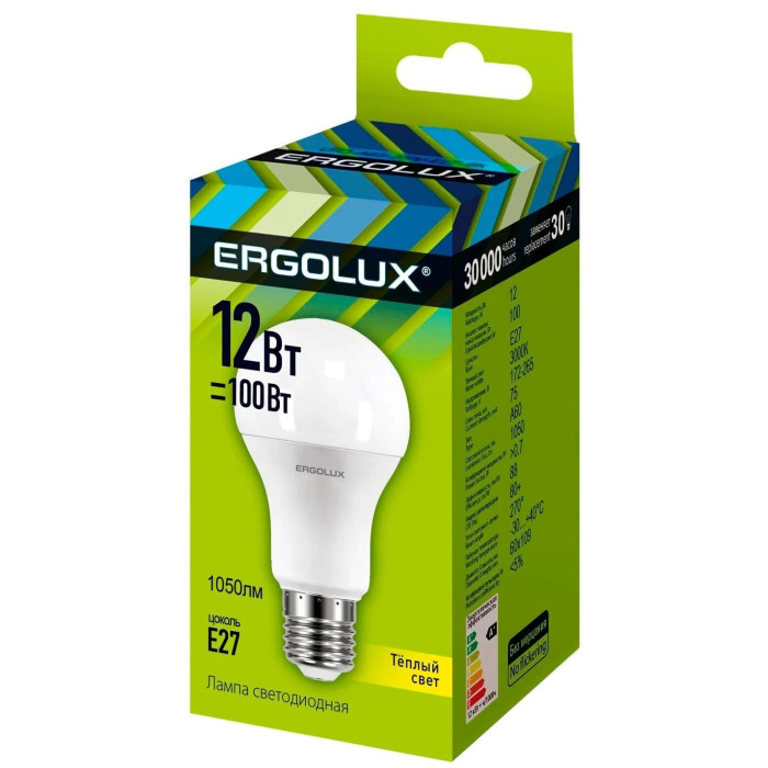 Светодиодная лампочка LED A60 E27 12 Вт 3000 К, фото 2