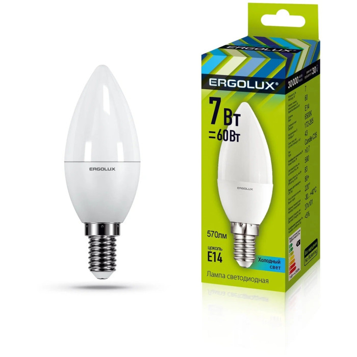 Светодиодная лампочка LED C35 E14 7 Вт 6500 К, фото 2