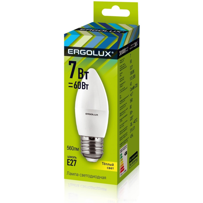 Светодиодная лампочка LED C35 E27 7 Вт 3000 К 13297, фото 2