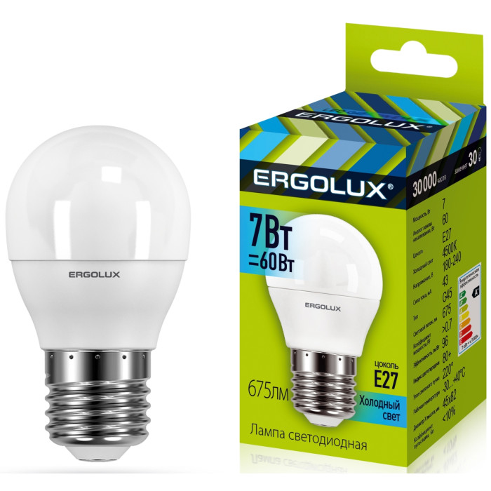 Лампочка LED-G45-7W-E27-4K, фото 1