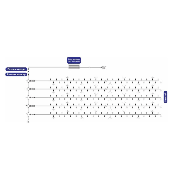 Гирлянда клип-лайт LED ClipLight Flashing 5 нитей по 20 метров [323-603], фото 8