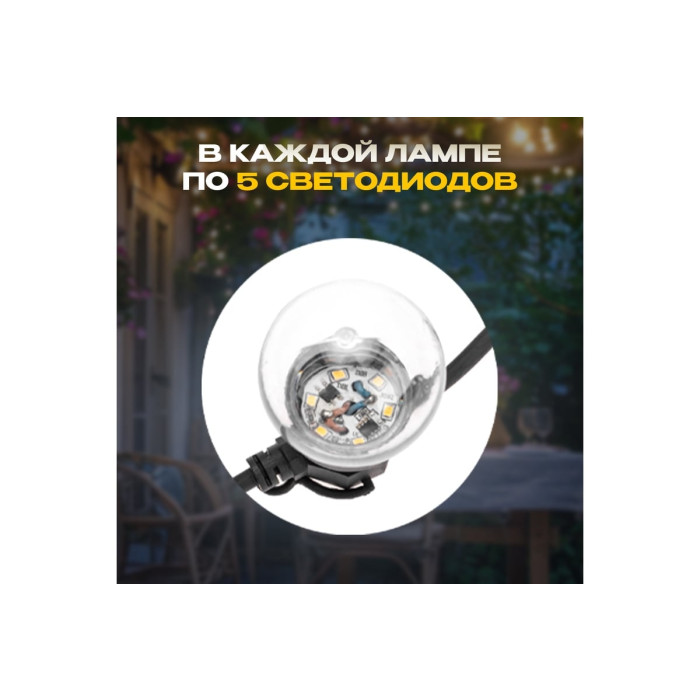 Гирлянда Лофт 20 прозрачные лампы x 5 LED 331-357 (теплый белый), фото 5
