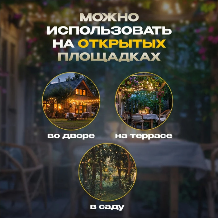 Новогодняя гирлянда Уличная Лофт 7.5 м 331-358 (теплый белый), фото 7
